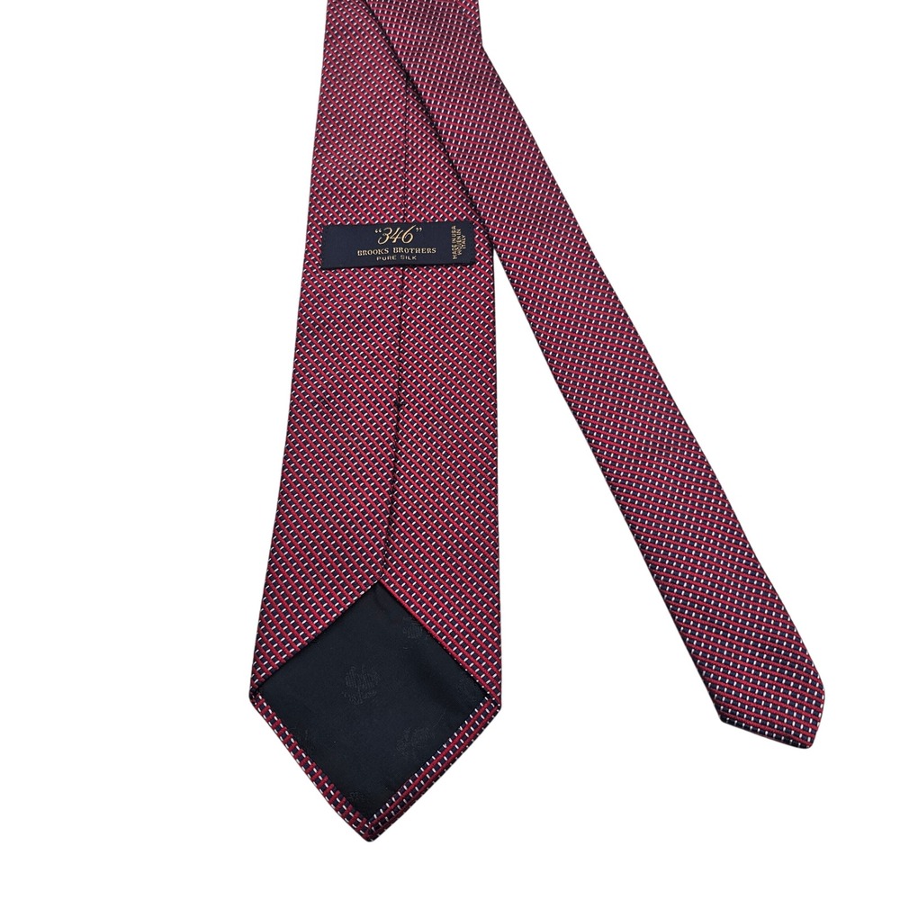 Brooks Brothers 346 Silk Tie Red Blue Geometric Micro Pattern Diagonal Stripe